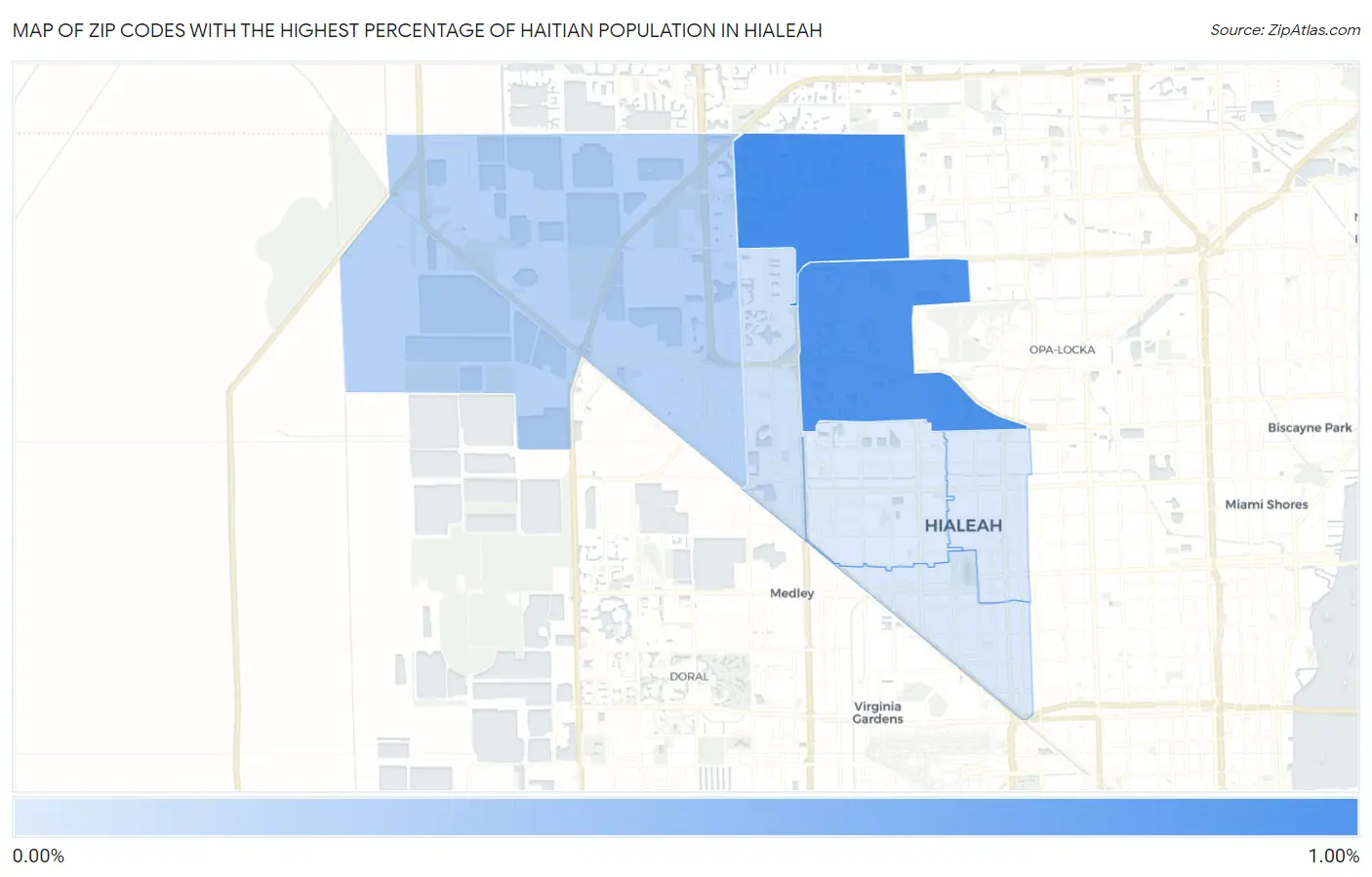 Zip Codes with the Highest Percentage of Haitian Population in Hialeah Map