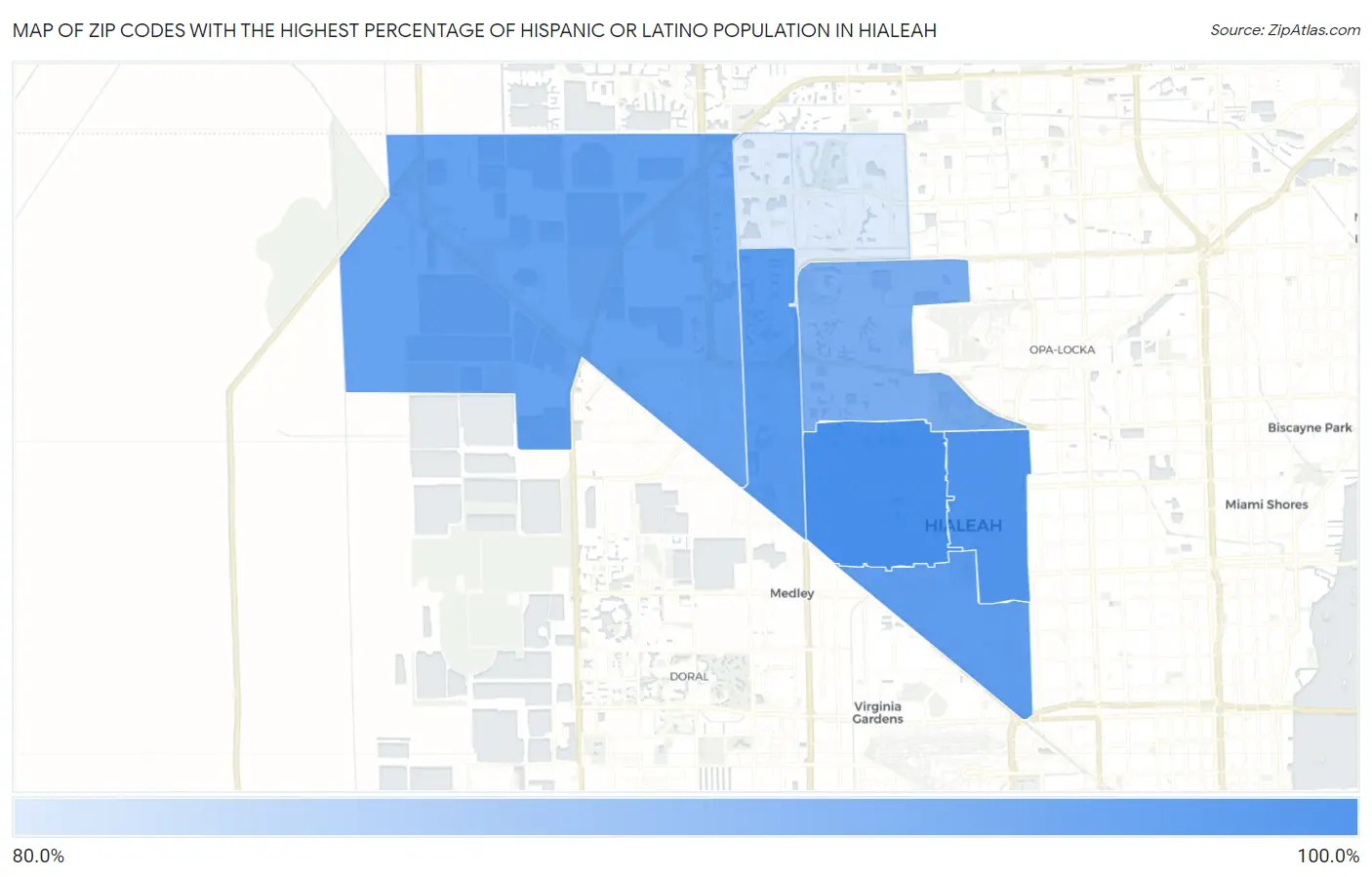 Zip Codes with the Highest Percentage of Hispanic or Latino Population in Hialeah Map