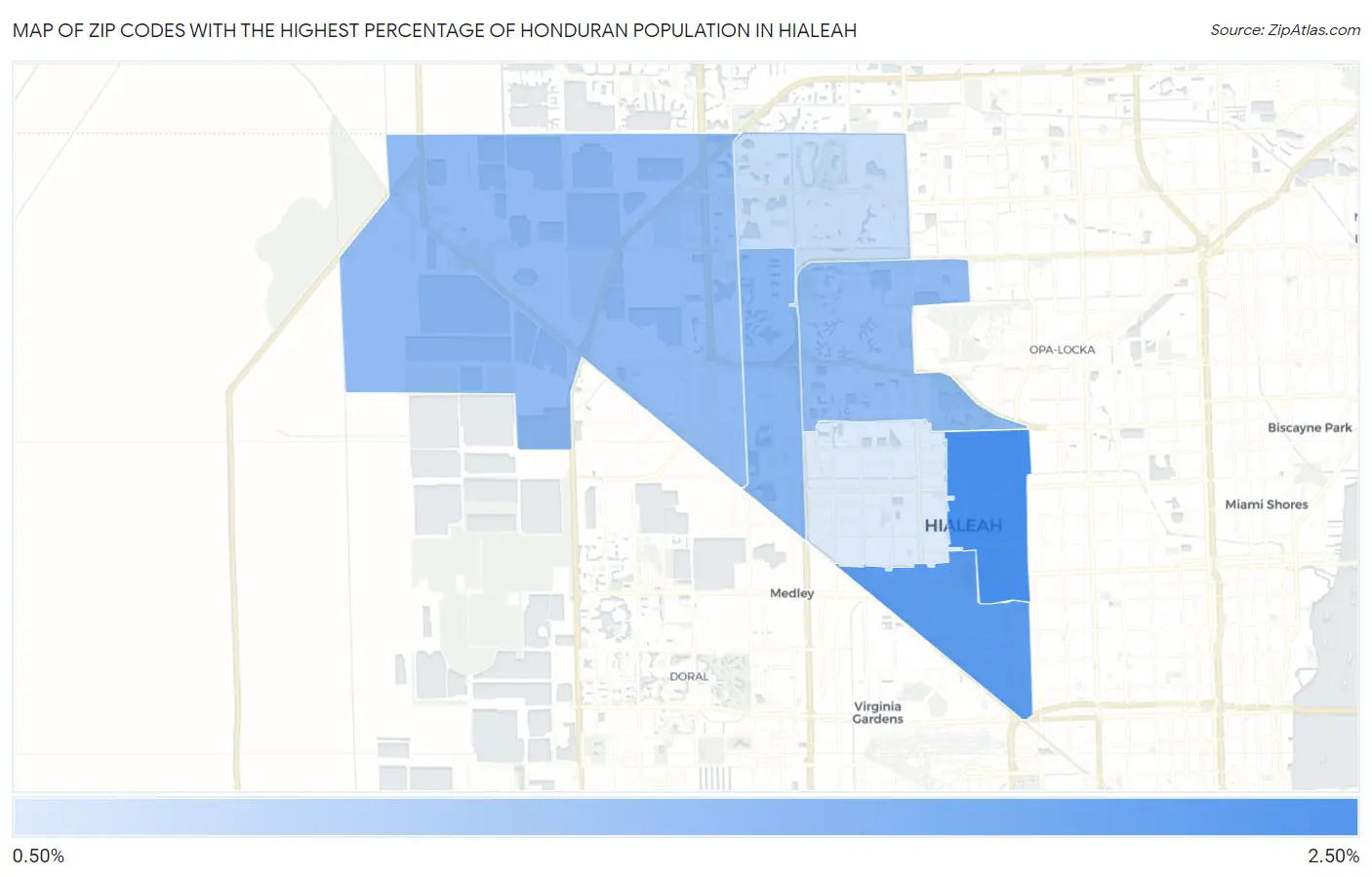 Zip Codes with the Highest Percentage of Honduran Population in Hialeah Map