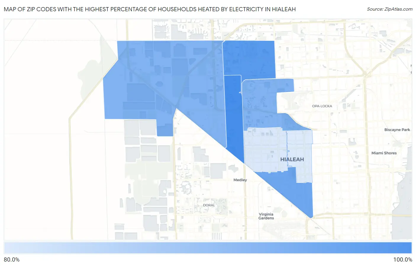 Zip Codes with the Highest Percentage of Households Heated by Electricity in Hialeah Map