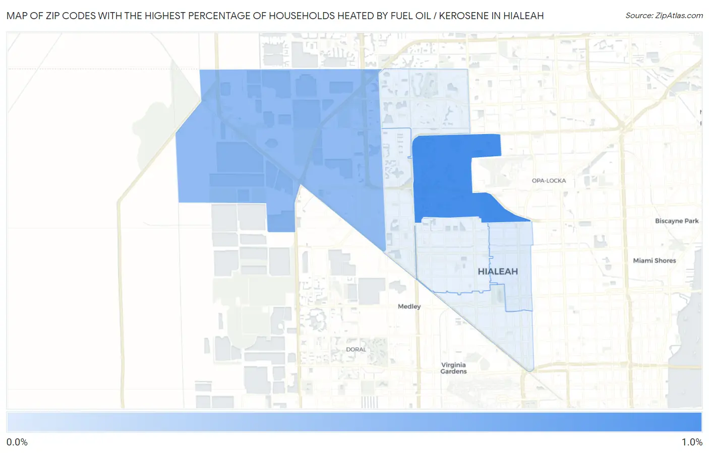 Zip Codes with the Highest Percentage of Households Heated by Fuel Oil / Kerosene in Hialeah Map