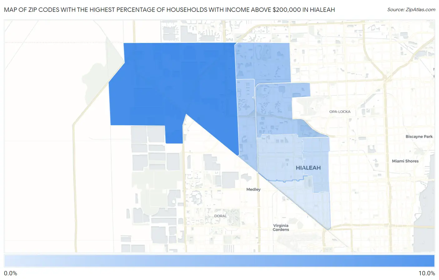 Zip Codes with the Highest Percentage of Households with Income Above $200,000 in Hialeah Map