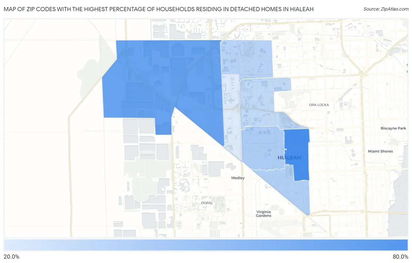 Zip Codes with the Highest Percentage of Households Residing in Detached Homes in Hialeah Map