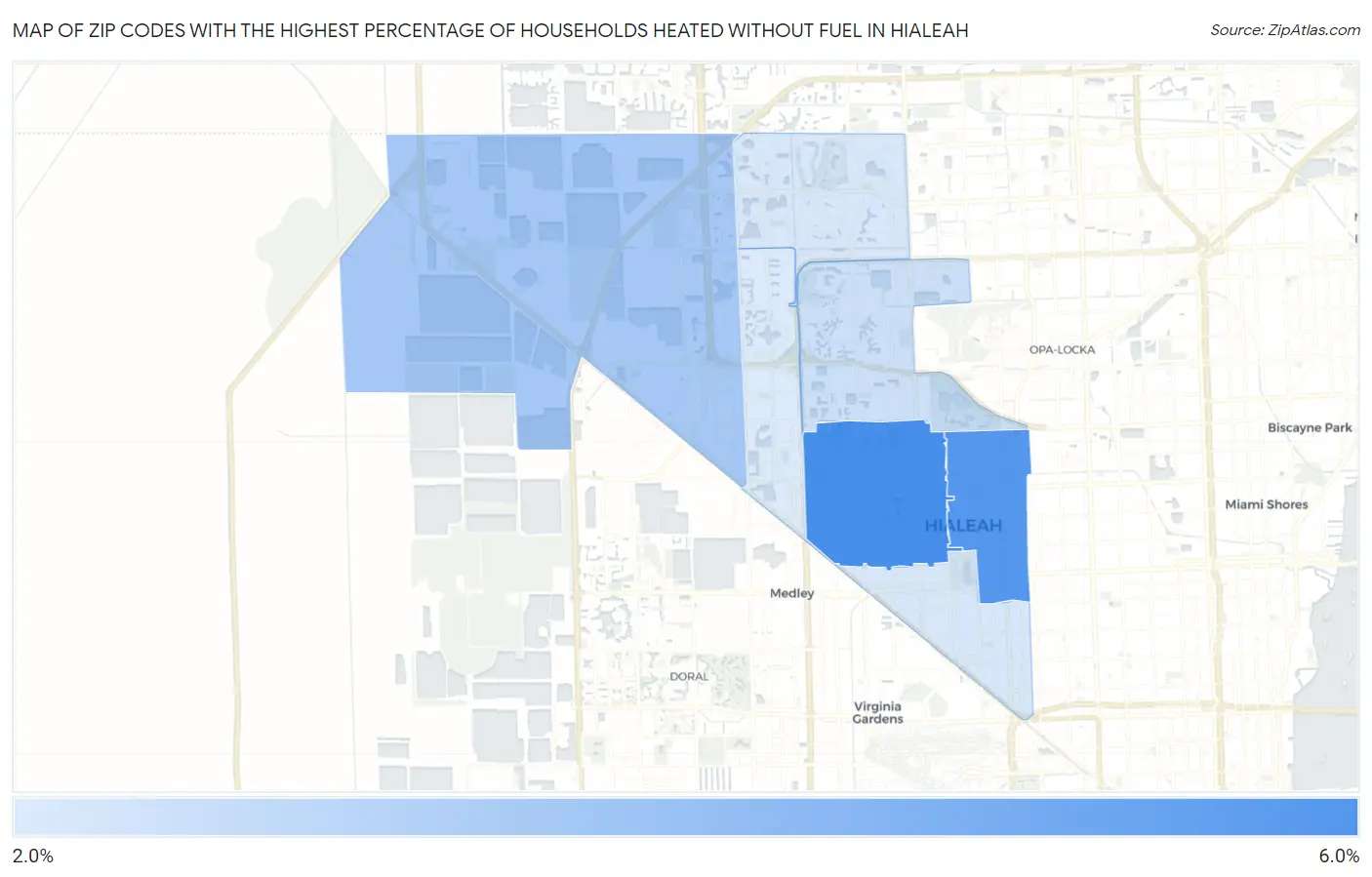 Zip Codes with the Highest Percentage of Households Heated without Fuel in Hialeah Map
