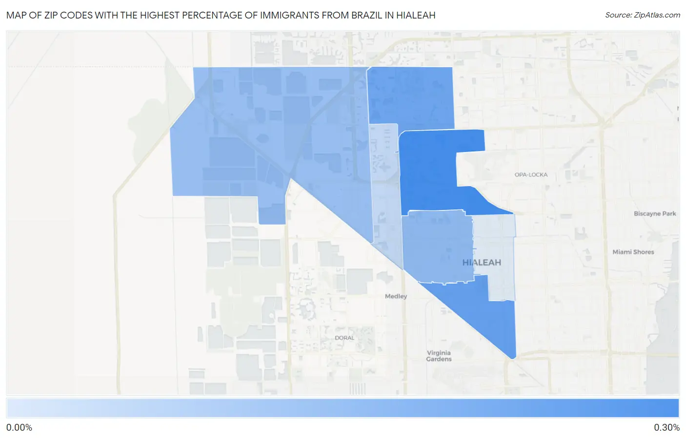 Zip Codes with the Highest Percentage of Immigrants from Brazil in Hialeah Map