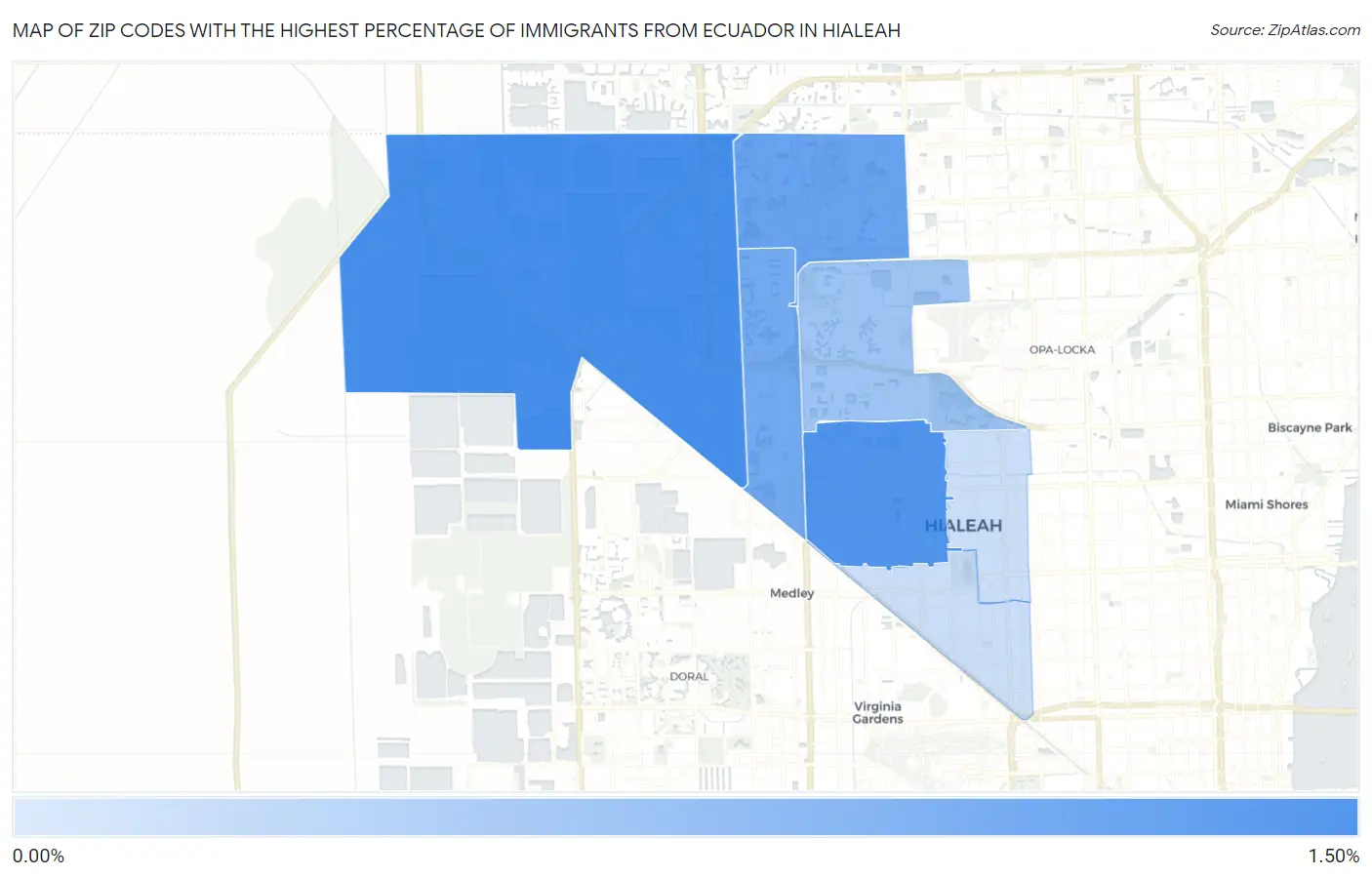 Zip Codes with the Highest Percentage of Immigrants from Ecuador in Hialeah Map