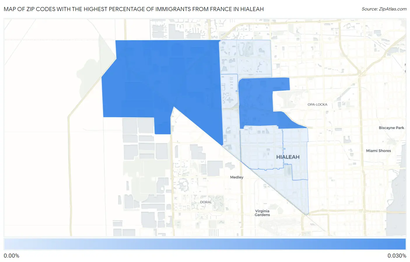 Zip Codes with the Highest Percentage of Immigrants from France in Hialeah Map