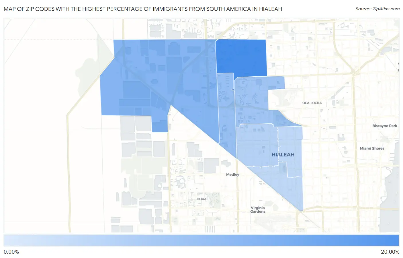 Zip Codes with the Highest Percentage of Immigrants from South America in Hialeah Map