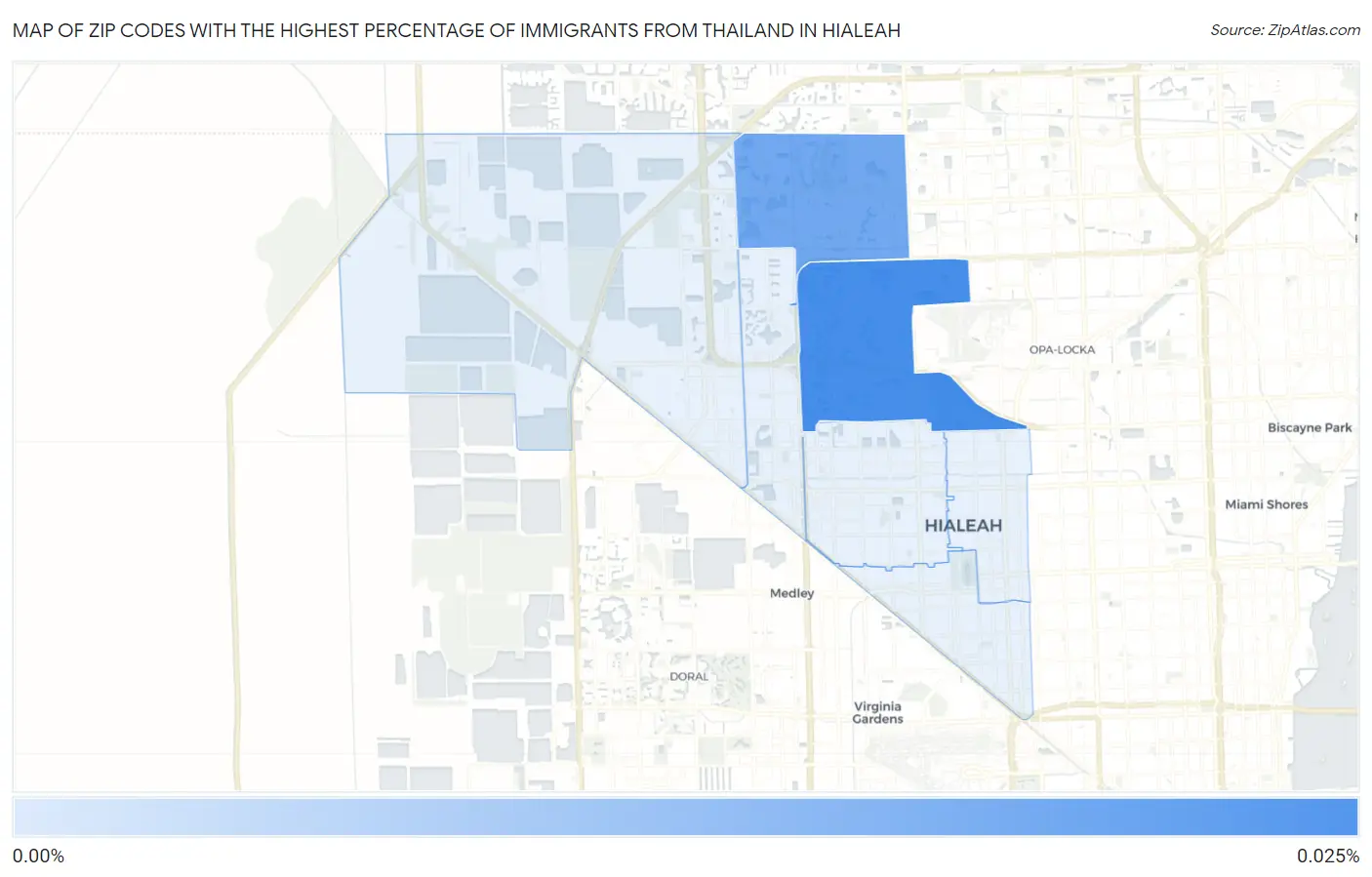Zip Codes with the Highest Percentage of Immigrants from Thailand in Hialeah Map