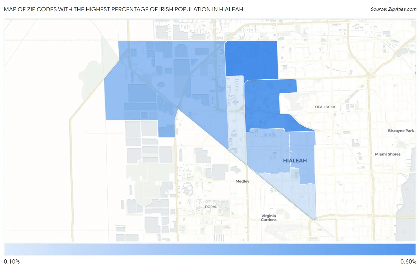 Zip Codes with the Highest Percentage of Irish Population in Hialeah Map