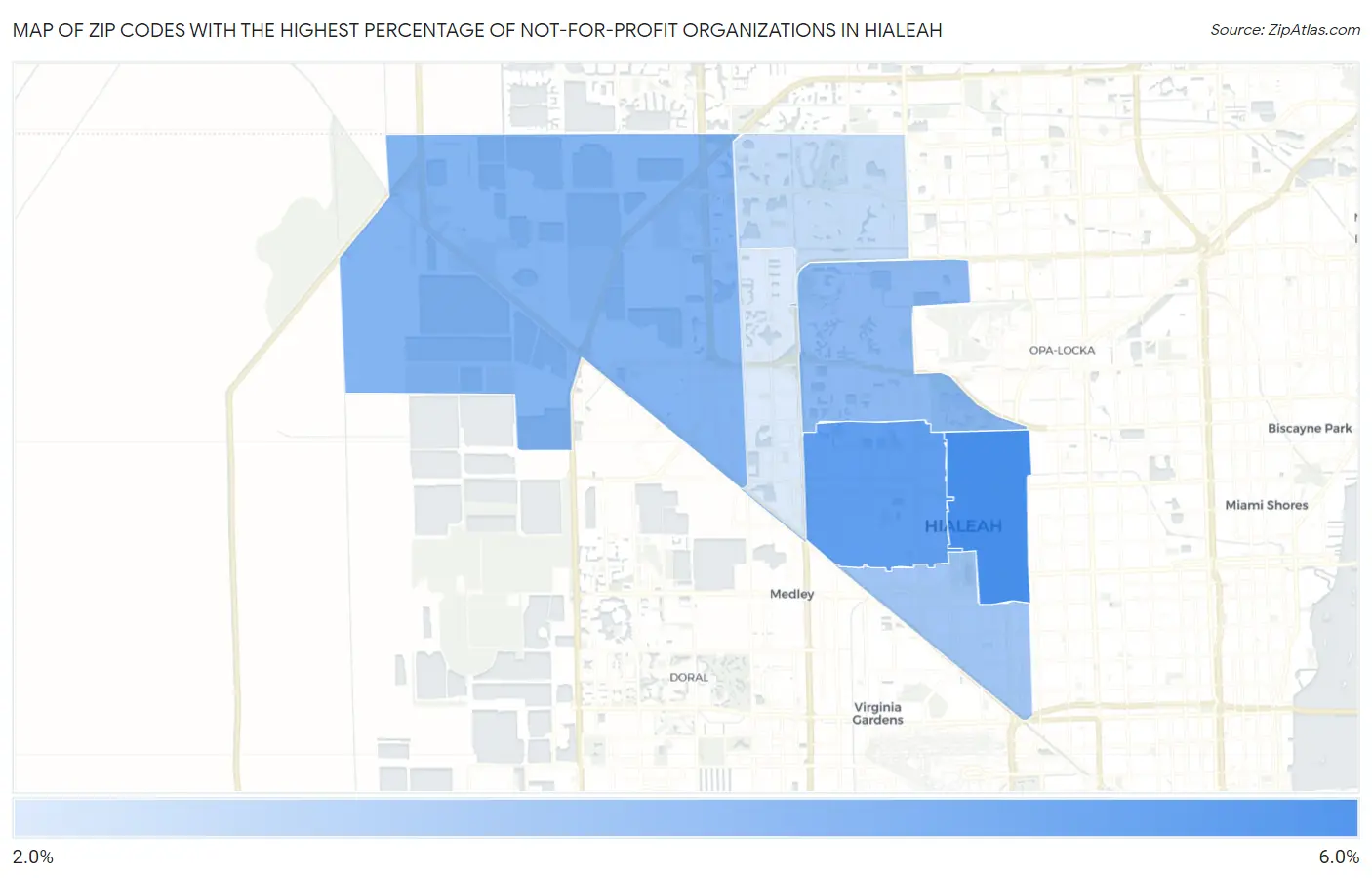 Zip Codes with the Highest Percentage of Not-for-profit Organizations in Hialeah Map