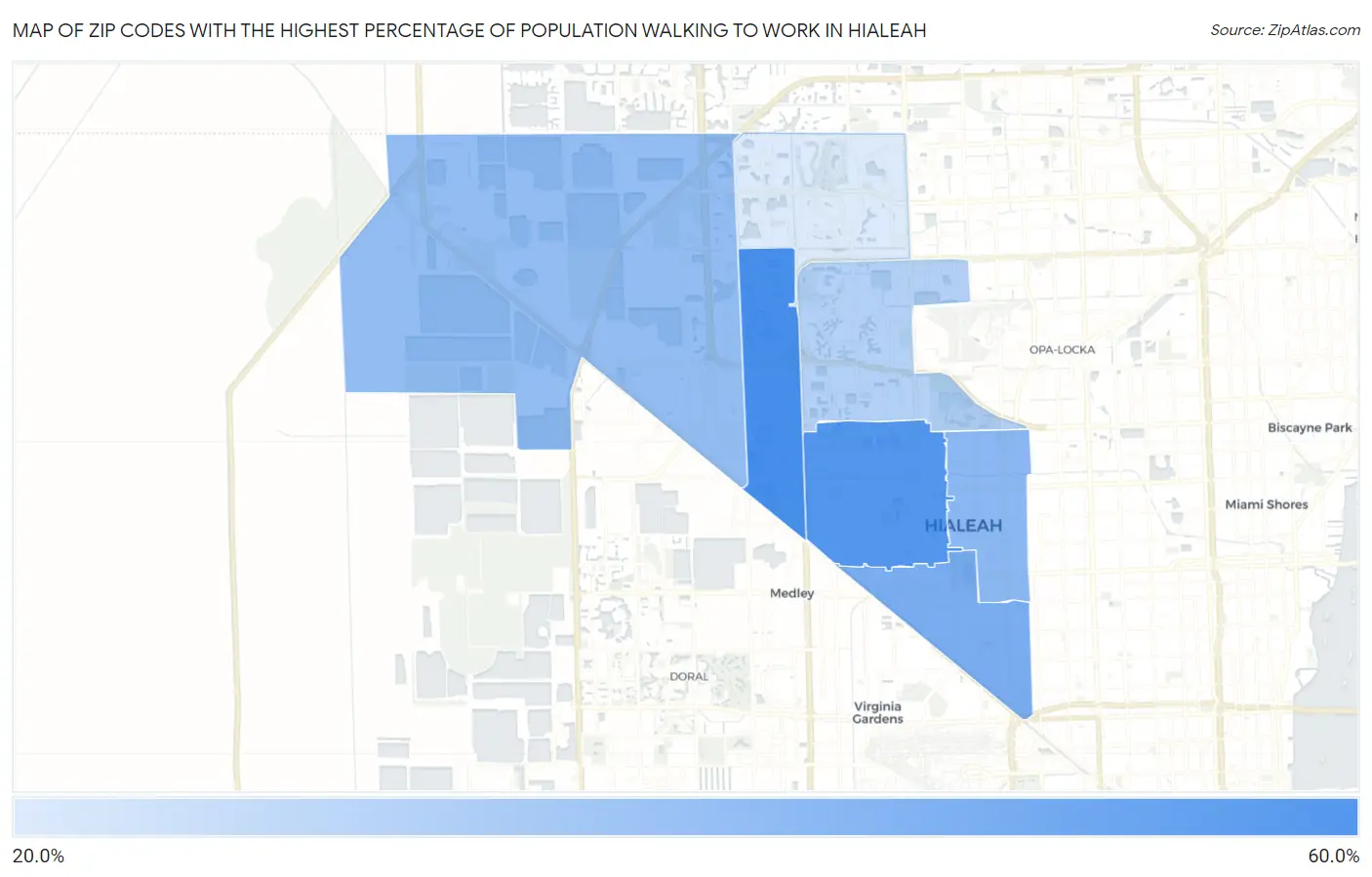 Zip Codes with the Highest Percentage of Population Walking to Work in Hialeah Map