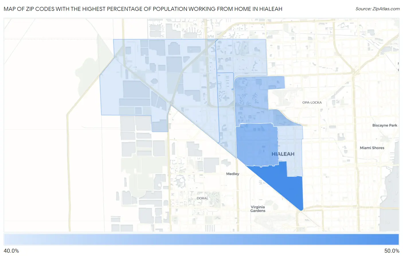 Zip Codes with the Highest Percentage of Population Working from Home in Hialeah Map