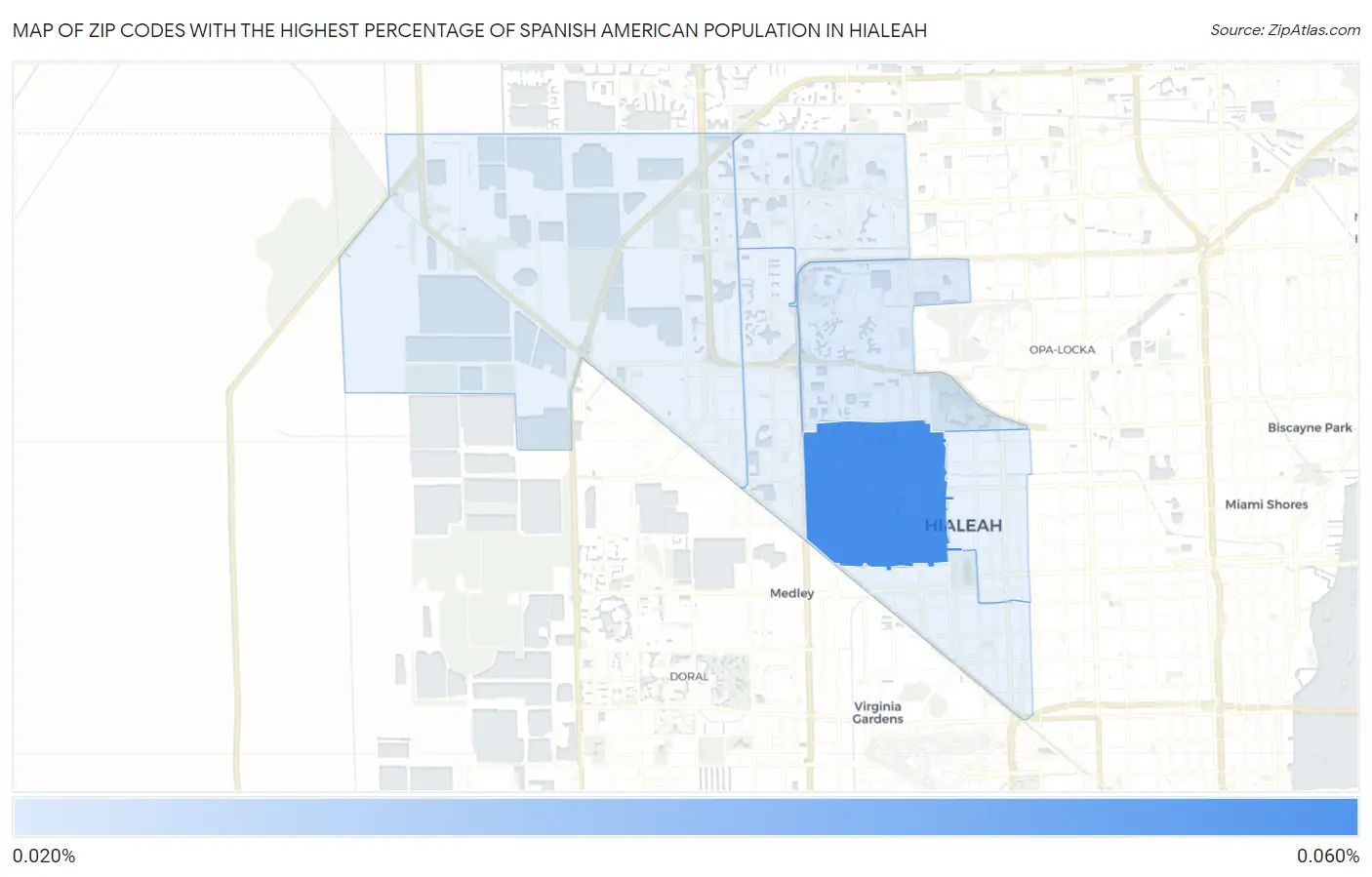 Zip Codes with the Highest Percentage of Spanish American Population in Hialeah Map