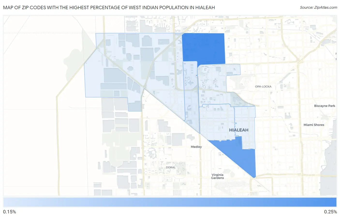 Zip Codes with the Highest Percentage of West Indian Population in Hialeah Map