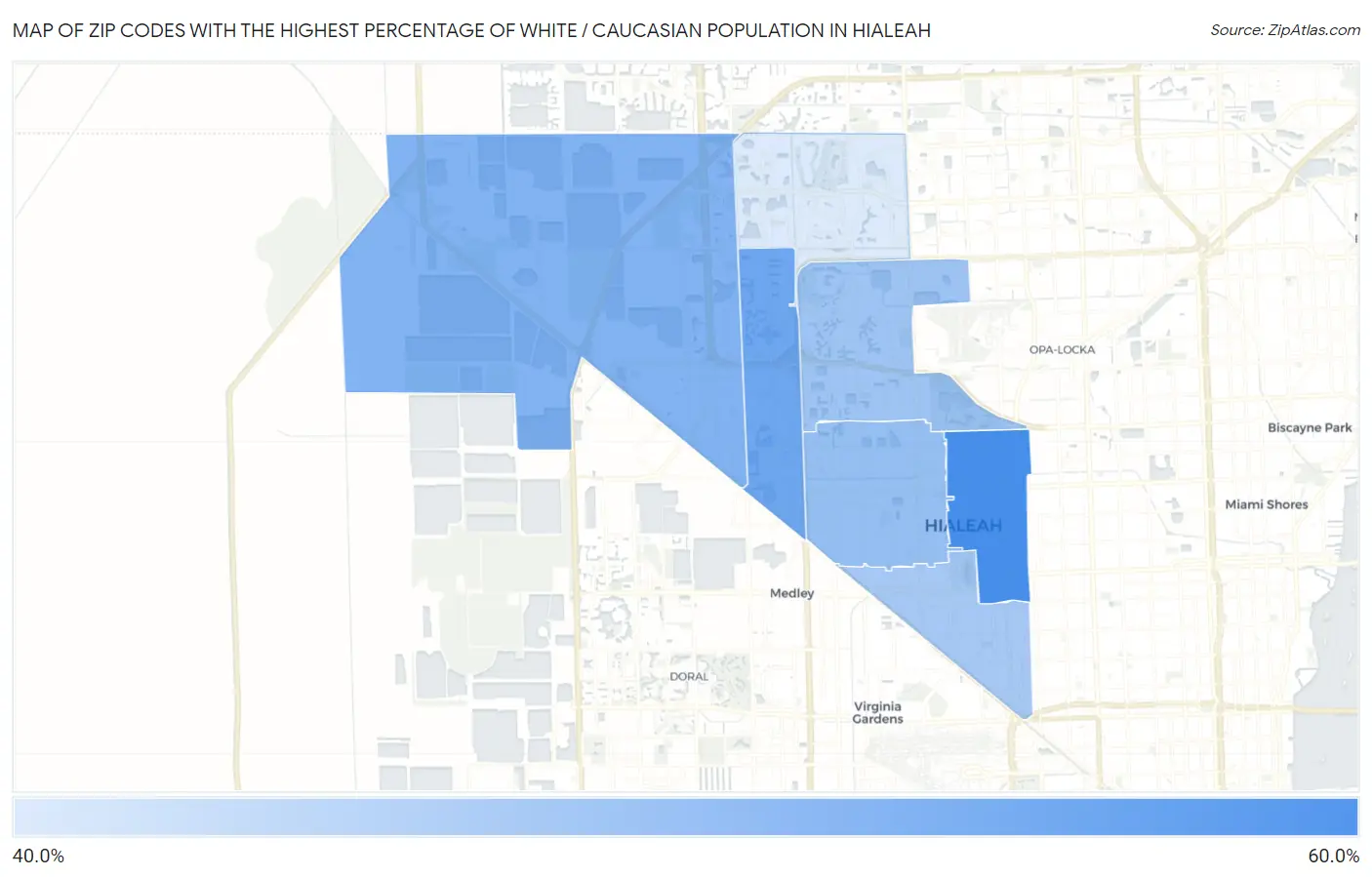 Zip Codes with the Highest Percentage of White / Caucasian Population in Hialeah Map