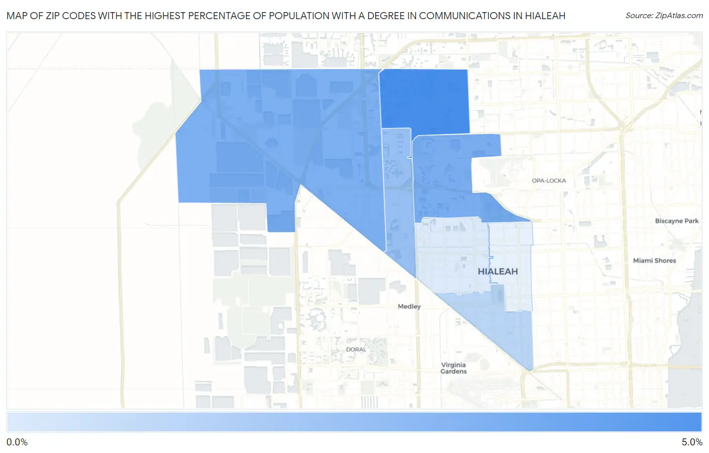 Zip Codes with the Highest Percentage of Population with a Degree in Communications in Hialeah Map