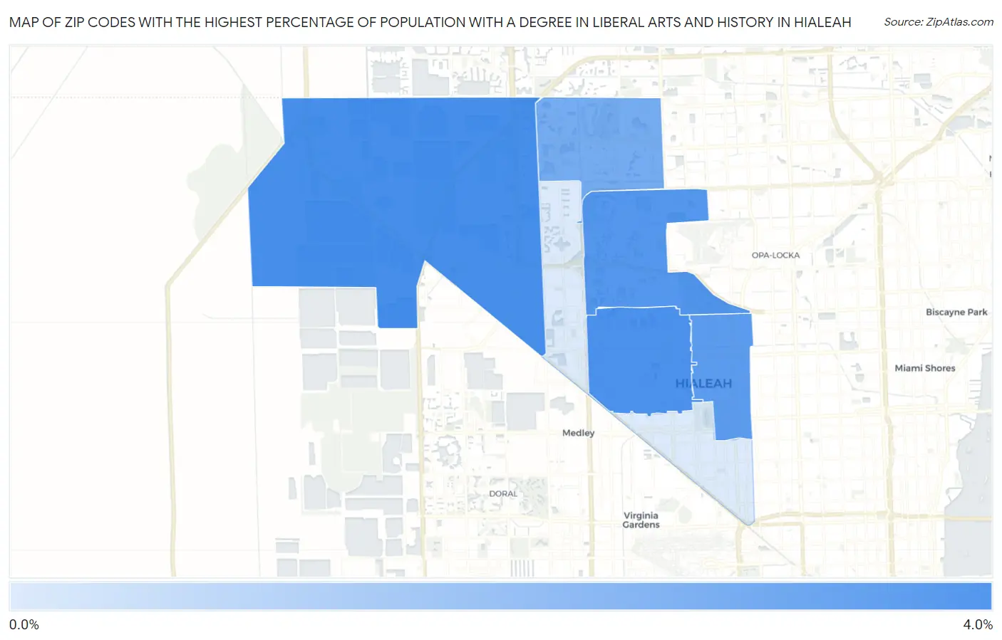 Zip Codes with the Highest Percentage of Population with a Degree in Liberal Arts and History in Hialeah Map