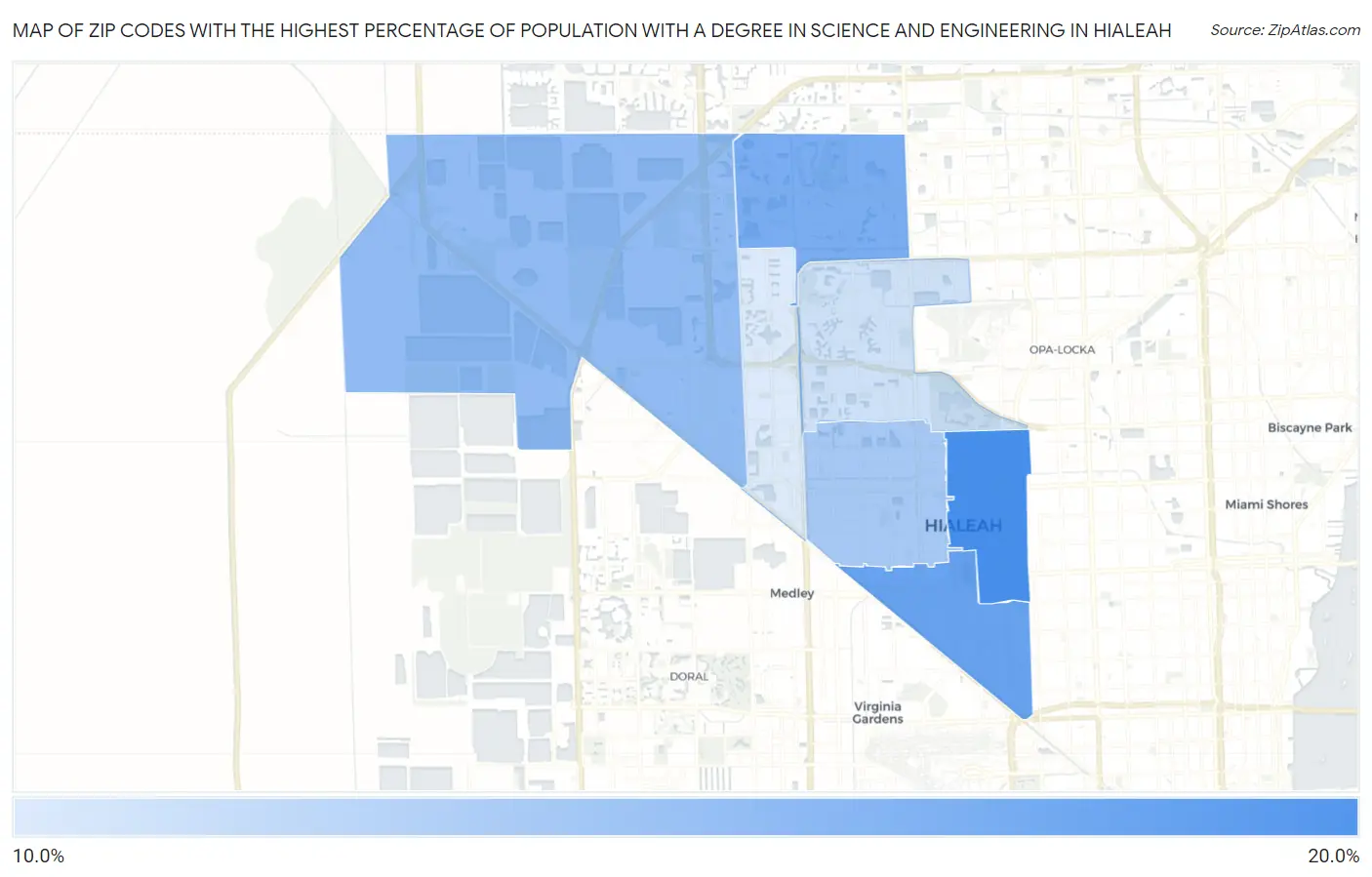 Zip Codes with the Highest Percentage of Population with a Degree in Science and Engineering in Hialeah Map