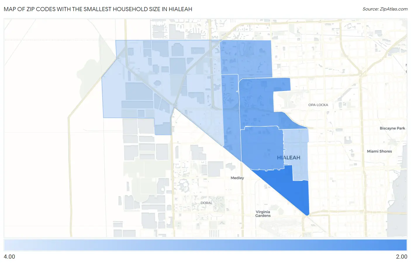 Zip Codes with the Smallest Household Size in Hialeah Map