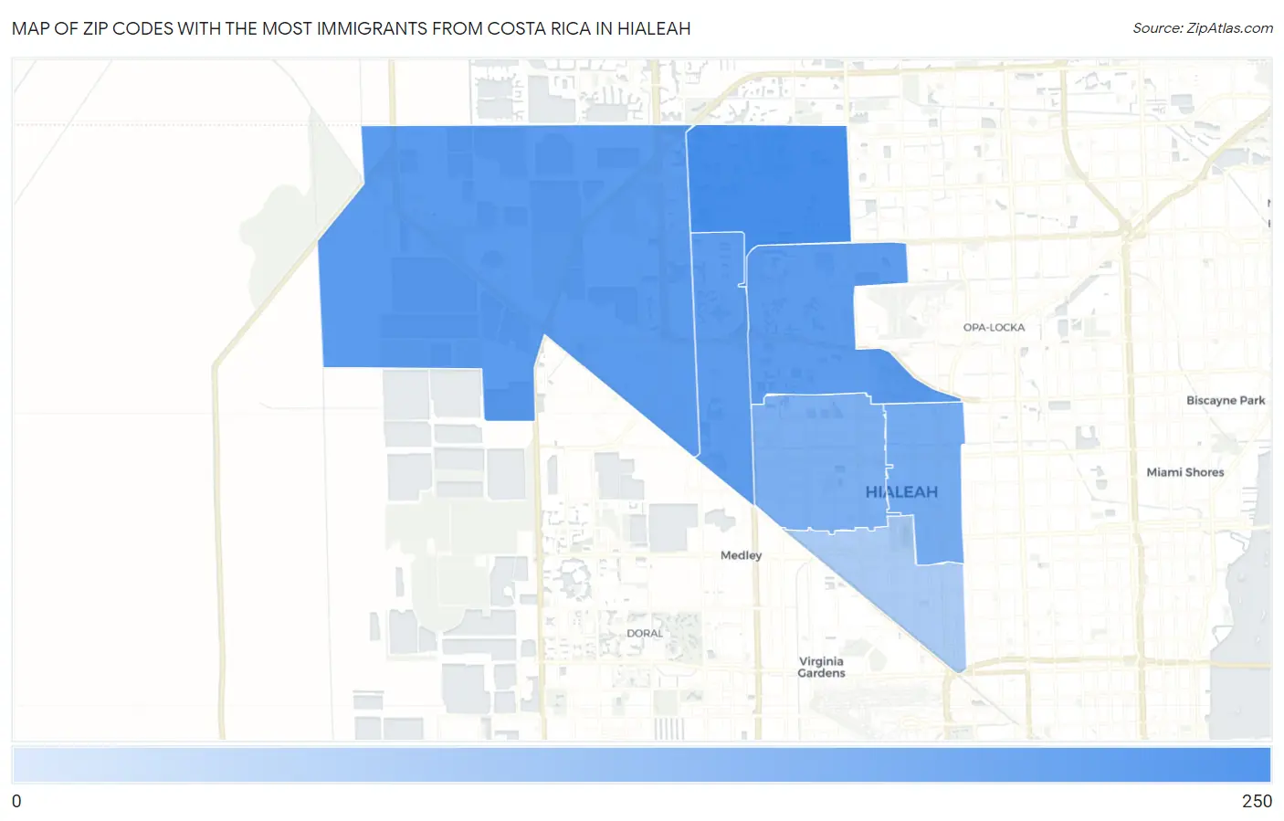 Zip Codes with the Most Immigrants from Costa Rica in Hialeah Map