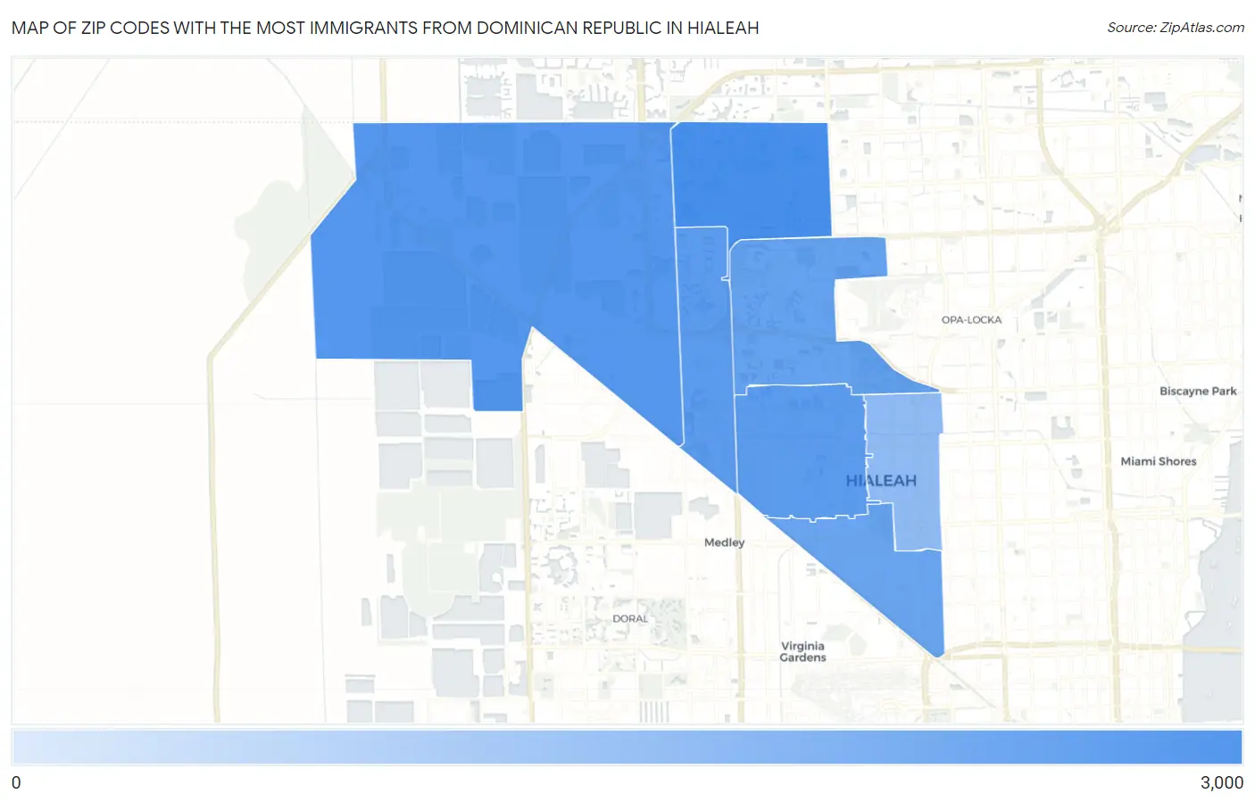 Zip Codes with the Most Immigrants from Dominican Republic in Hialeah Map