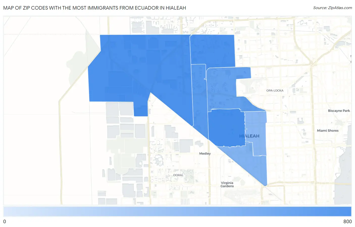 Zip Codes with the Most Immigrants from Ecuador in Hialeah Map