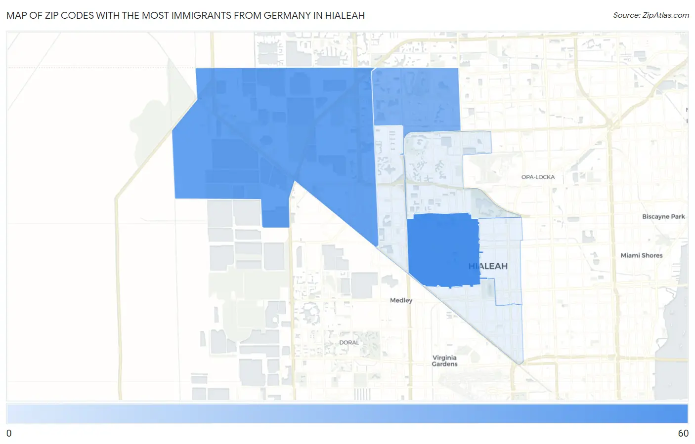 Zip Codes with the Most Immigrants from Germany in Hialeah Map
