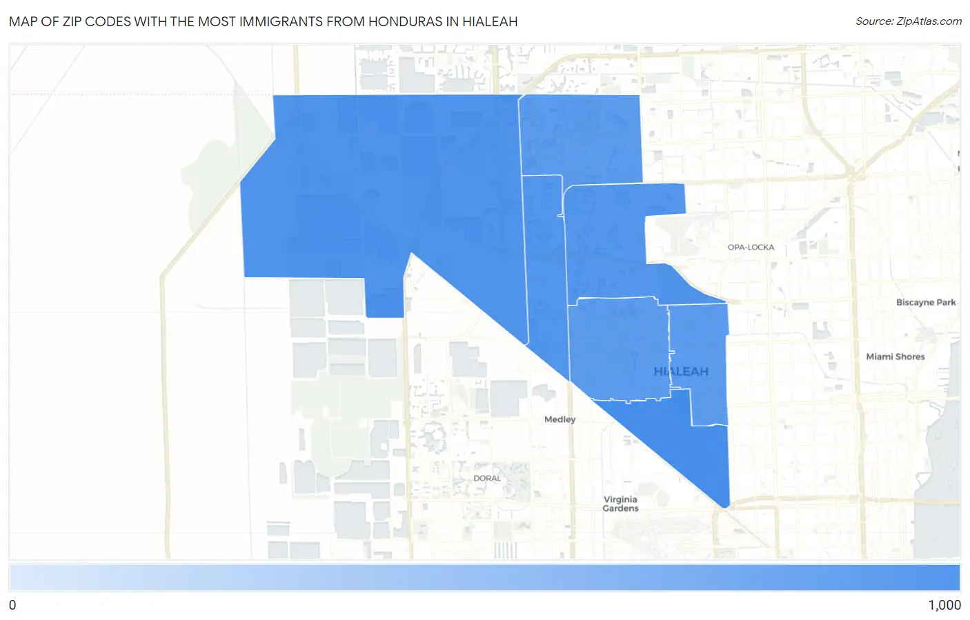 Zip Codes with the Most Immigrants from Honduras in Hialeah Map