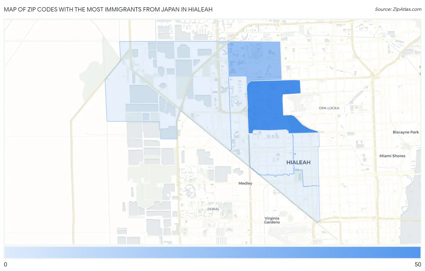 Zip Codes with the Most Immigrants from Japan in Hialeah Map