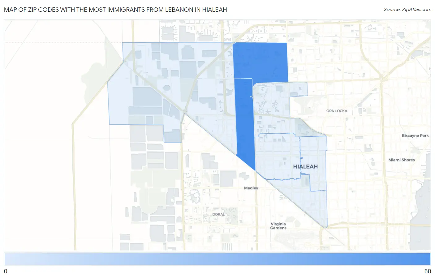 Zip Codes with the Most Immigrants from Lebanon in Hialeah Map