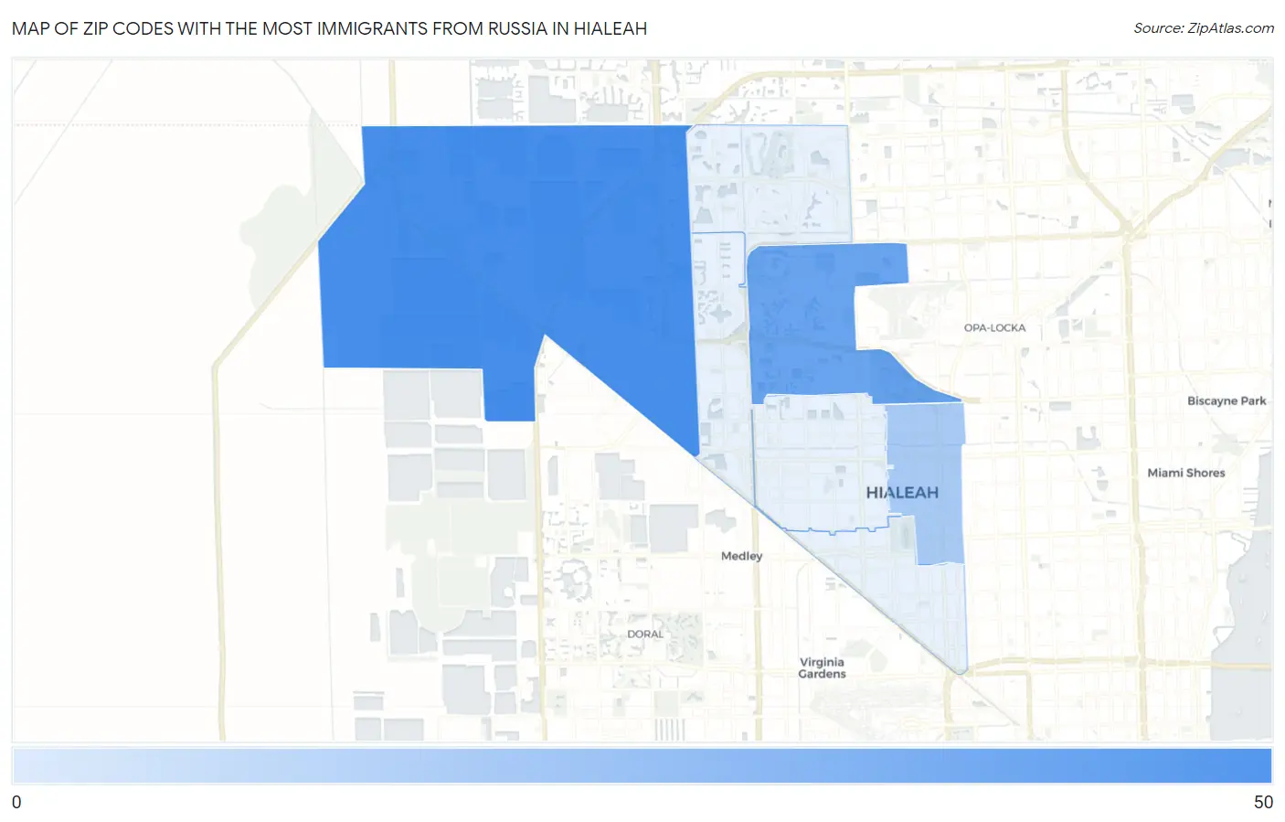 Zip Codes with the Most Immigrants from Russia in Hialeah Map