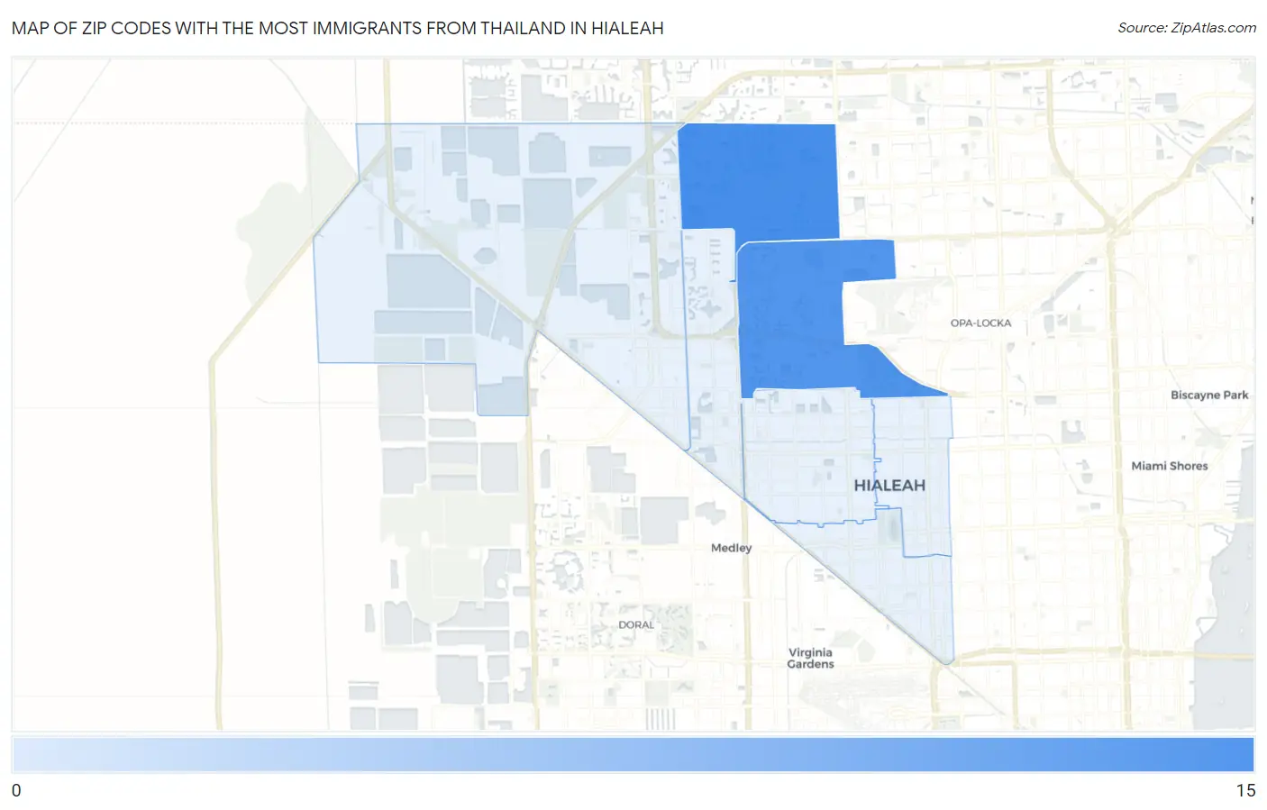Zip Codes with the Most Immigrants from Thailand in Hialeah Map