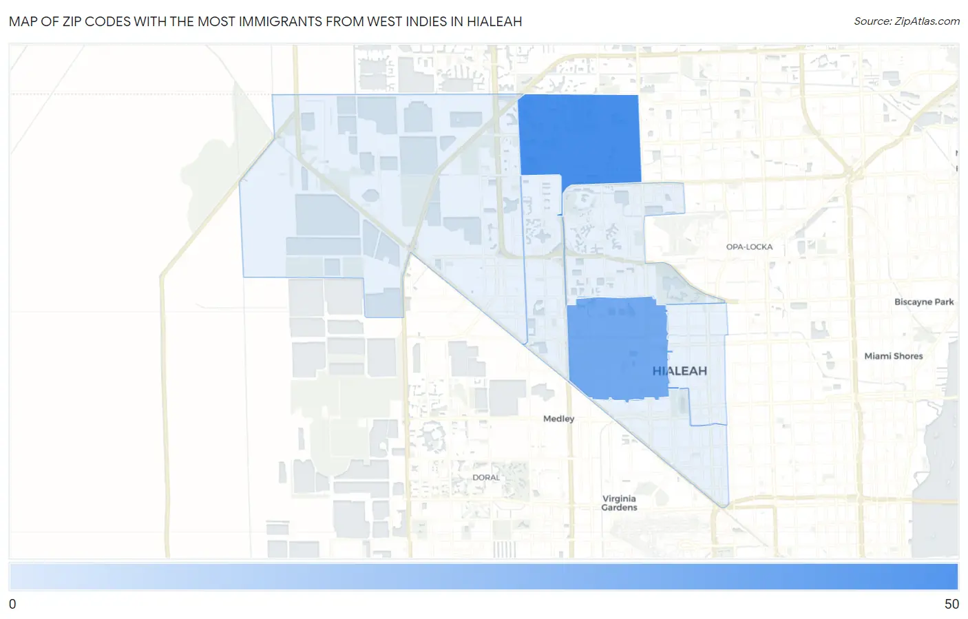 Zip Codes with the Most Immigrants from West Indies in Hialeah Map