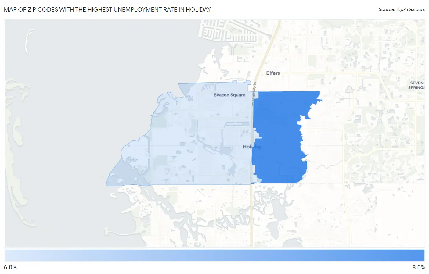 Zip Codes with the Highest Unemployment Rate in Holiday Map