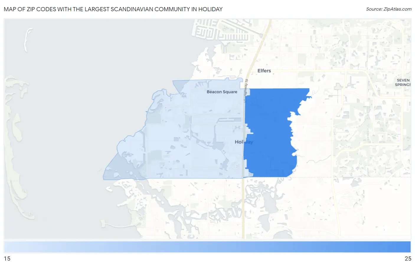 Zip Codes with the Largest Scandinavian Community in Holiday Map