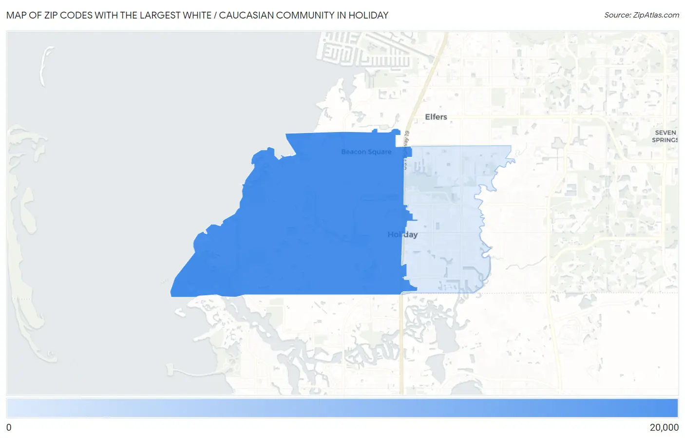 Zip Codes with the Largest White / Caucasian Community in Holiday Map
