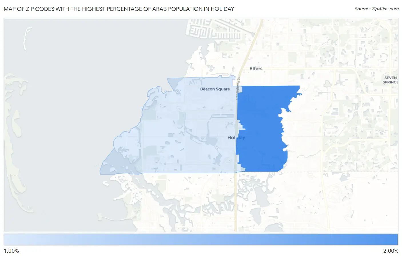 Zip Codes with the Highest Percentage of Arab Population in Holiday Map