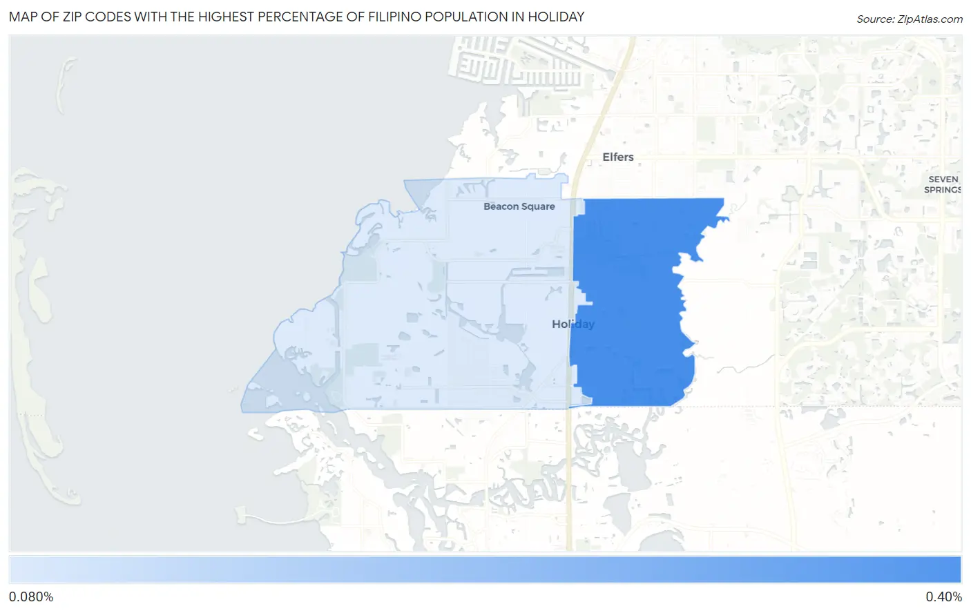 Zip Codes with the Highest Percentage of Filipino Population in Holiday Map