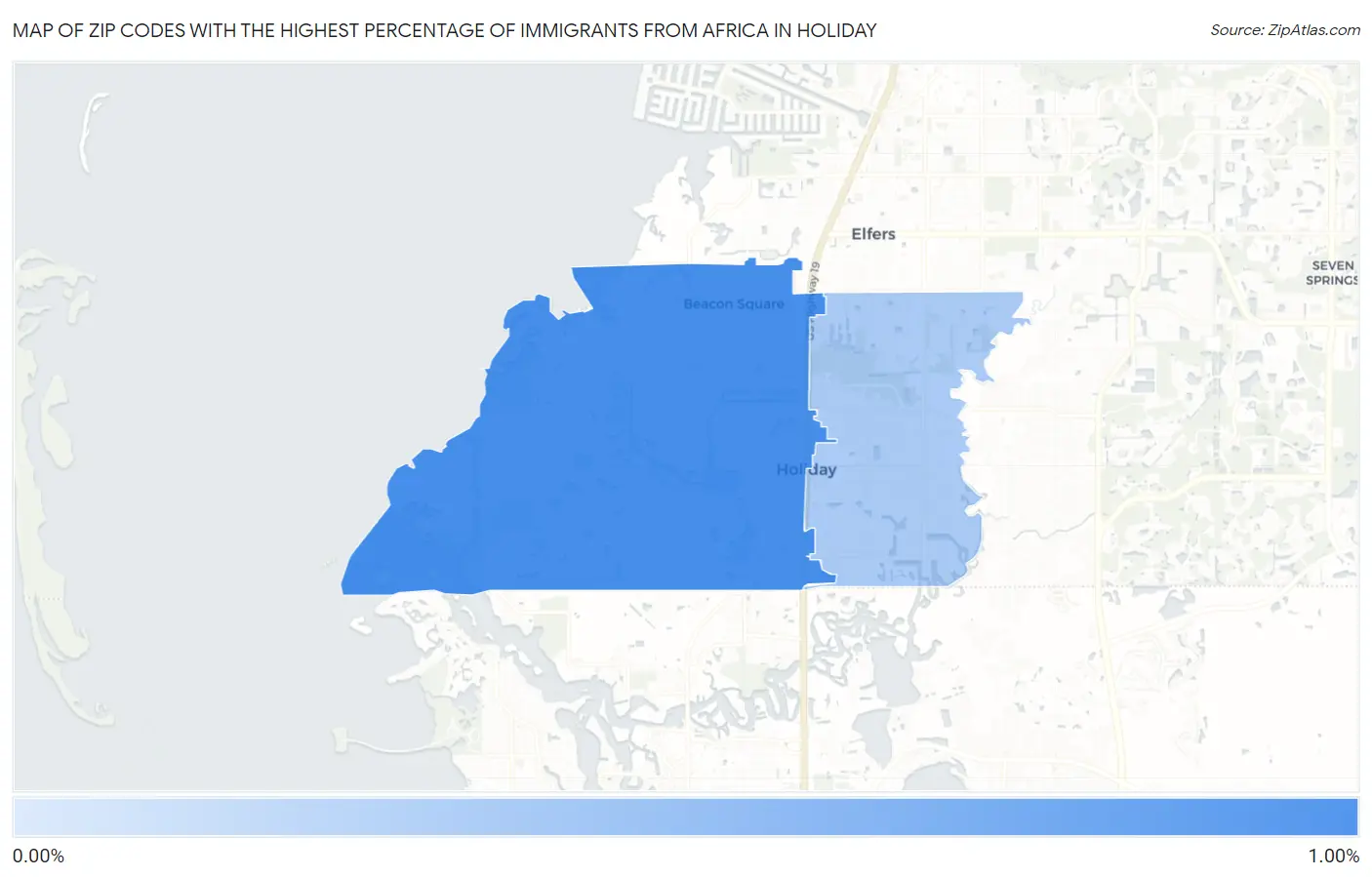 Zip Codes with the Highest Percentage of Immigrants from Africa in Holiday Map