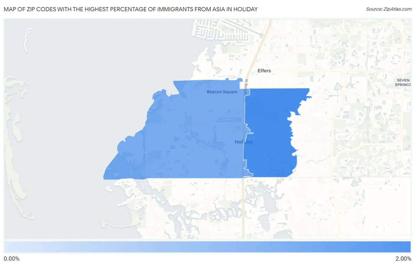 Zip Codes with the Highest Percentage of Immigrants from Asia in Holiday Map