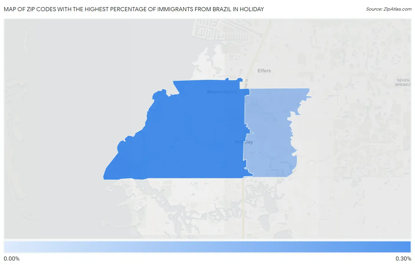 Zip Codes with the Highest Percentage of Immigrants from Brazil in Holiday Map
