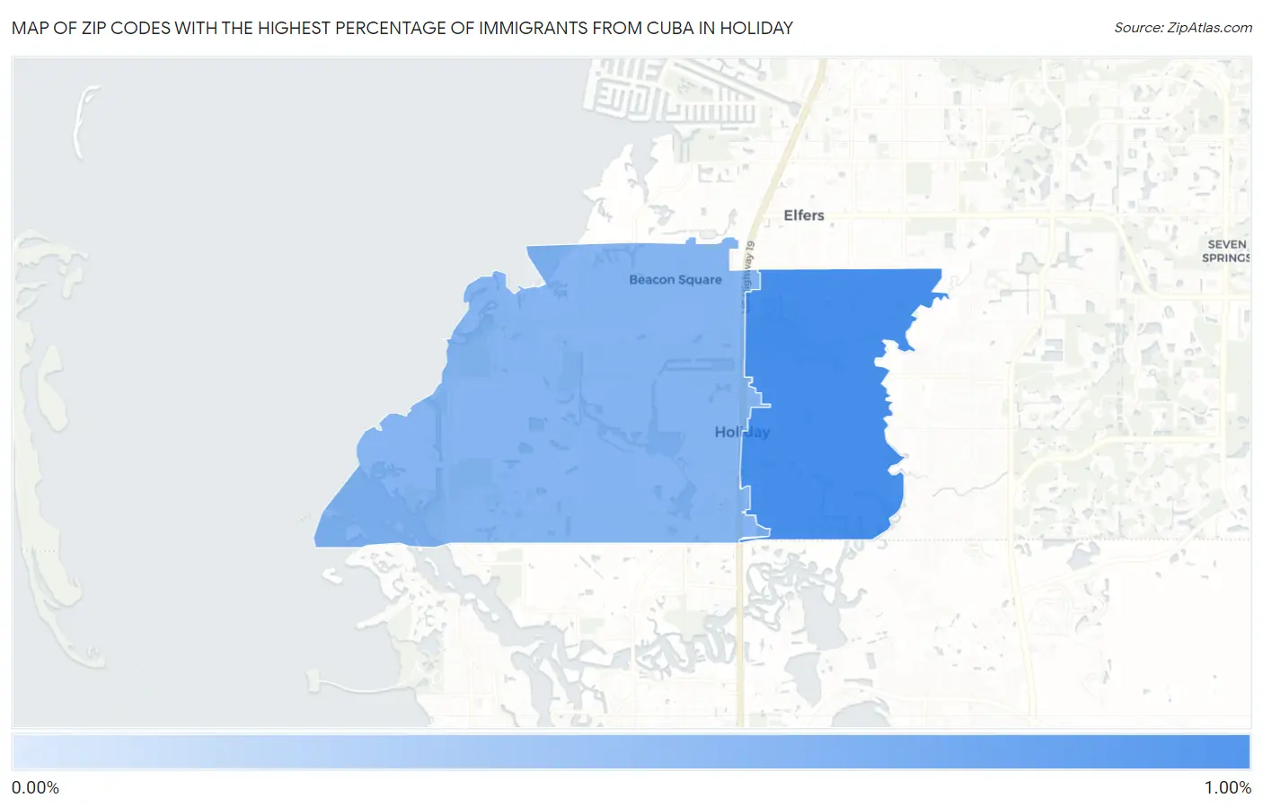 Zip Codes with the Highest Percentage of Immigrants from Cuba in Holiday Map
