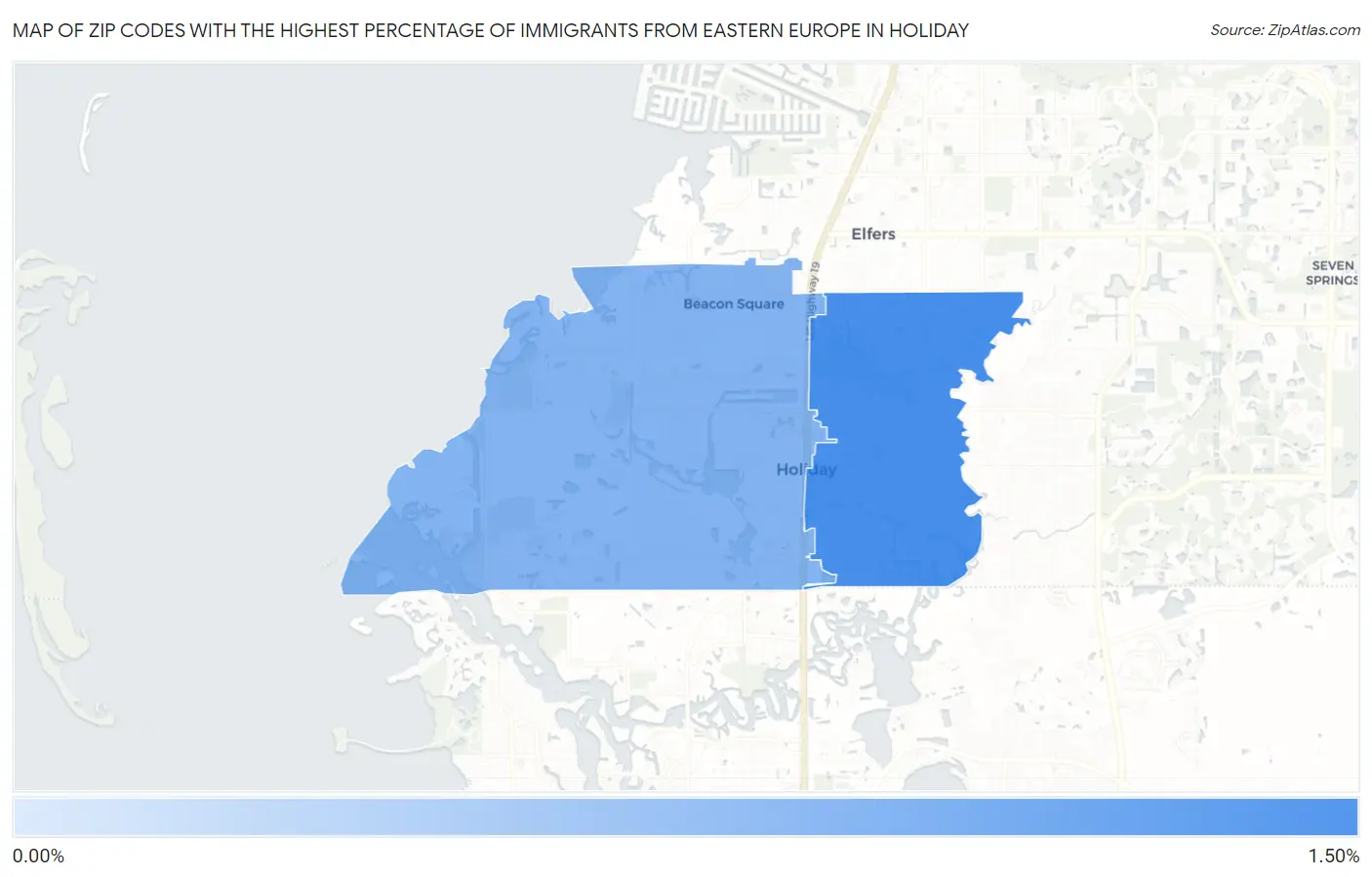 Zip Codes with the Highest Percentage of Immigrants from Eastern Europe in Holiday Map