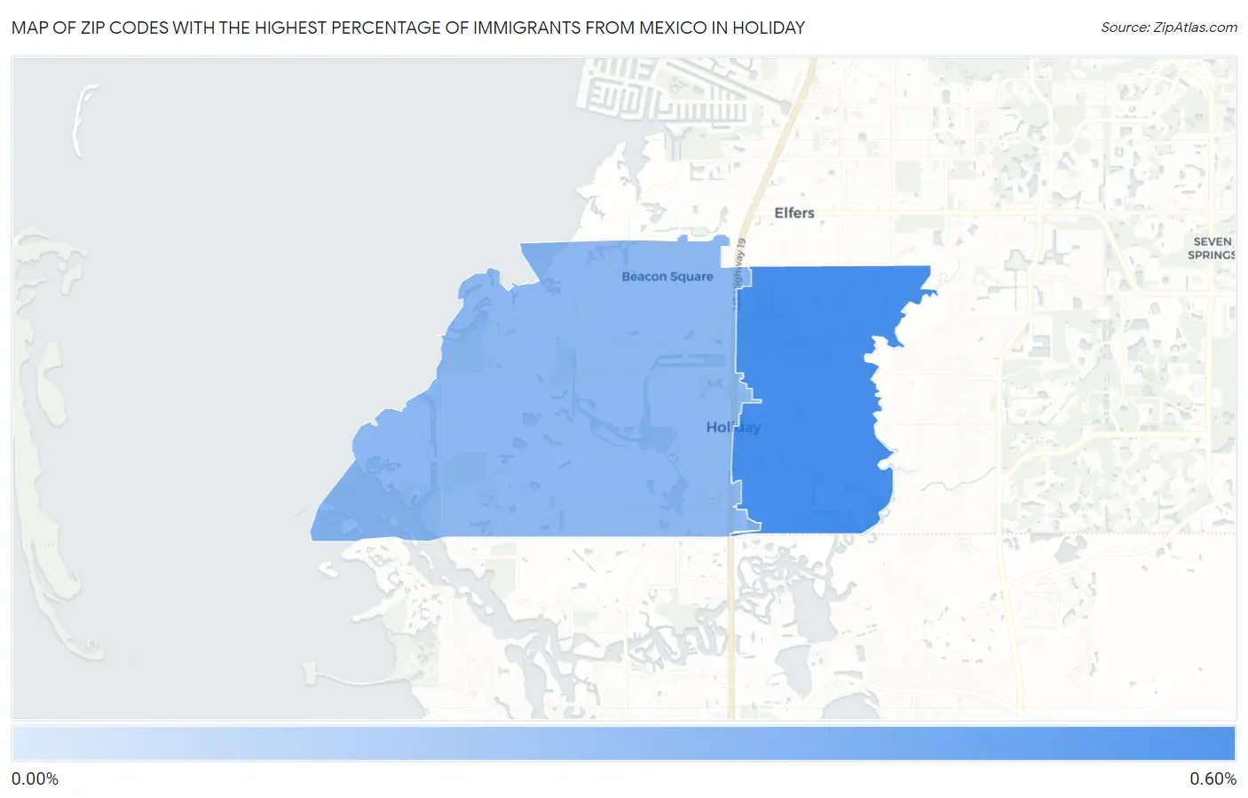 Zip Codes with the Highest Percentage of Immigrants from Mexico in Holiday Map