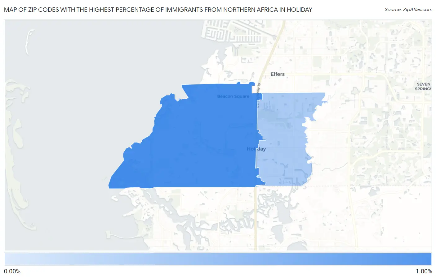 Zip Codes with the Highest Percentage of Immigrants from Northern Africa in Holiday Map