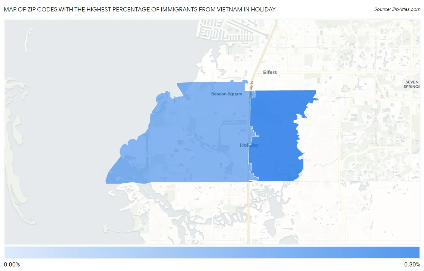 Zip Codes with the Highest Percentage of Immigrants from Vietnam in Holiday Map