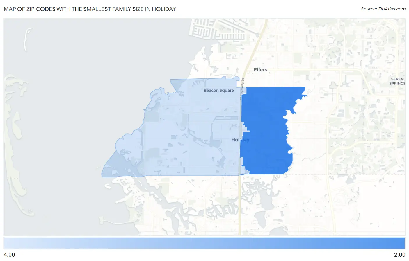 Zip Codes with the Smallest Family Size in Holiday Map
