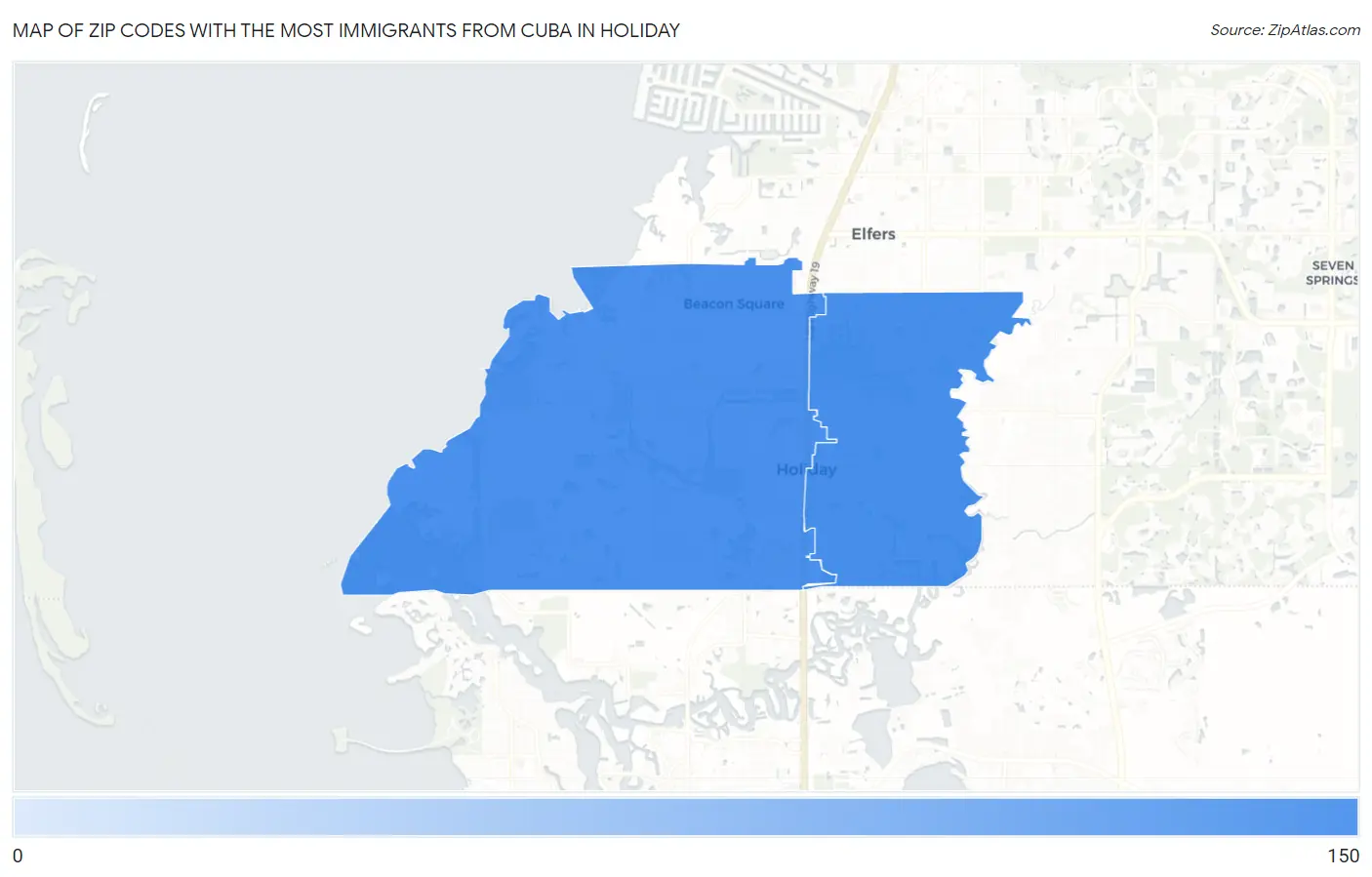 Zip Codes with the Most Immigrants from Cuba in Holiday Map
