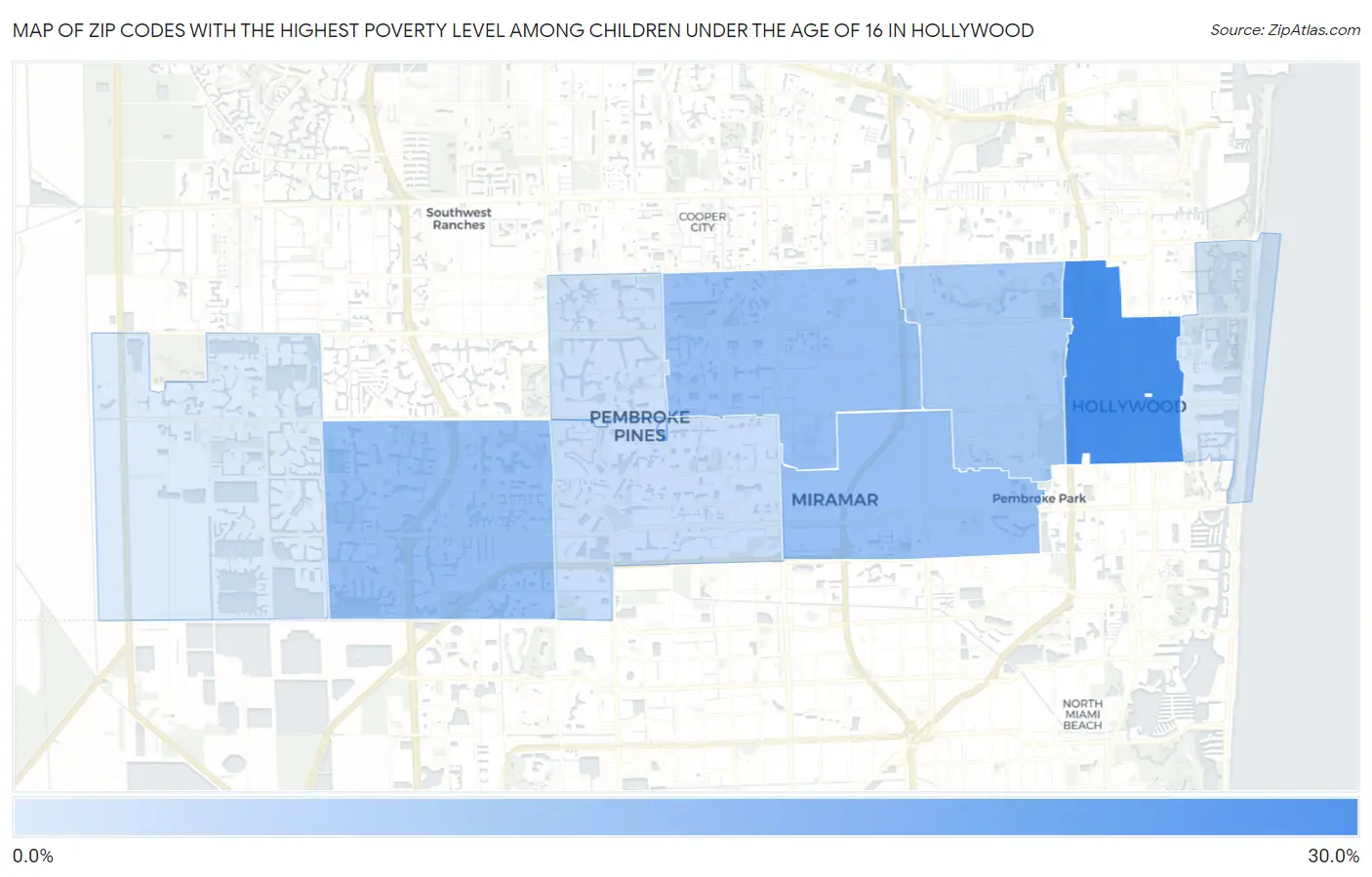 Zip Codes with the Highest Poverty Level Among Children Under the Age of 16 in Hollywood Map